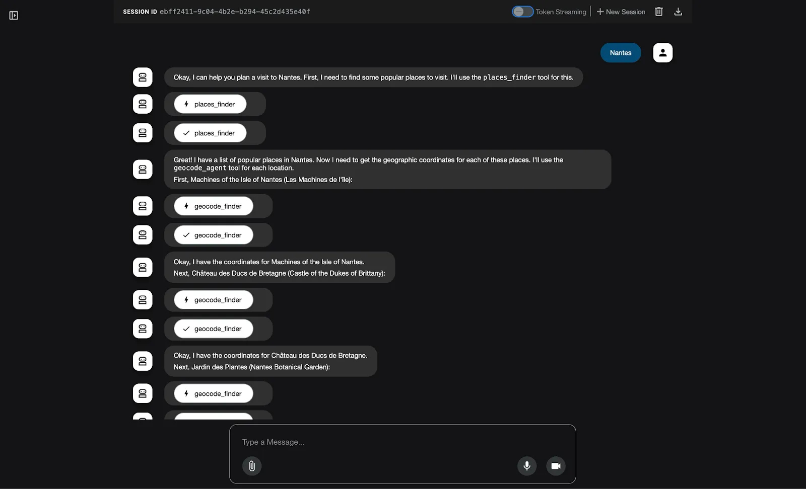 Conversation result with the agent